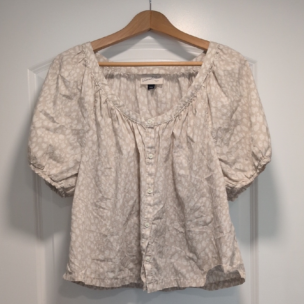 Universal Thread Cream Puff-Sleeve Button Front B… - image 1